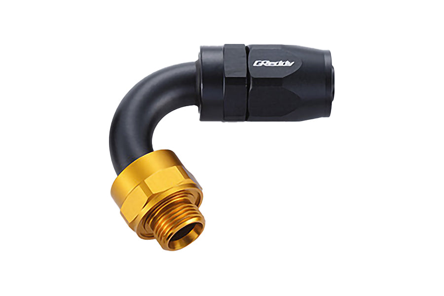GReddy low-profile proprietary M18 x P1.5 O-ring direct -10 male Swivel Hose End(s) - Black / Gold anodized