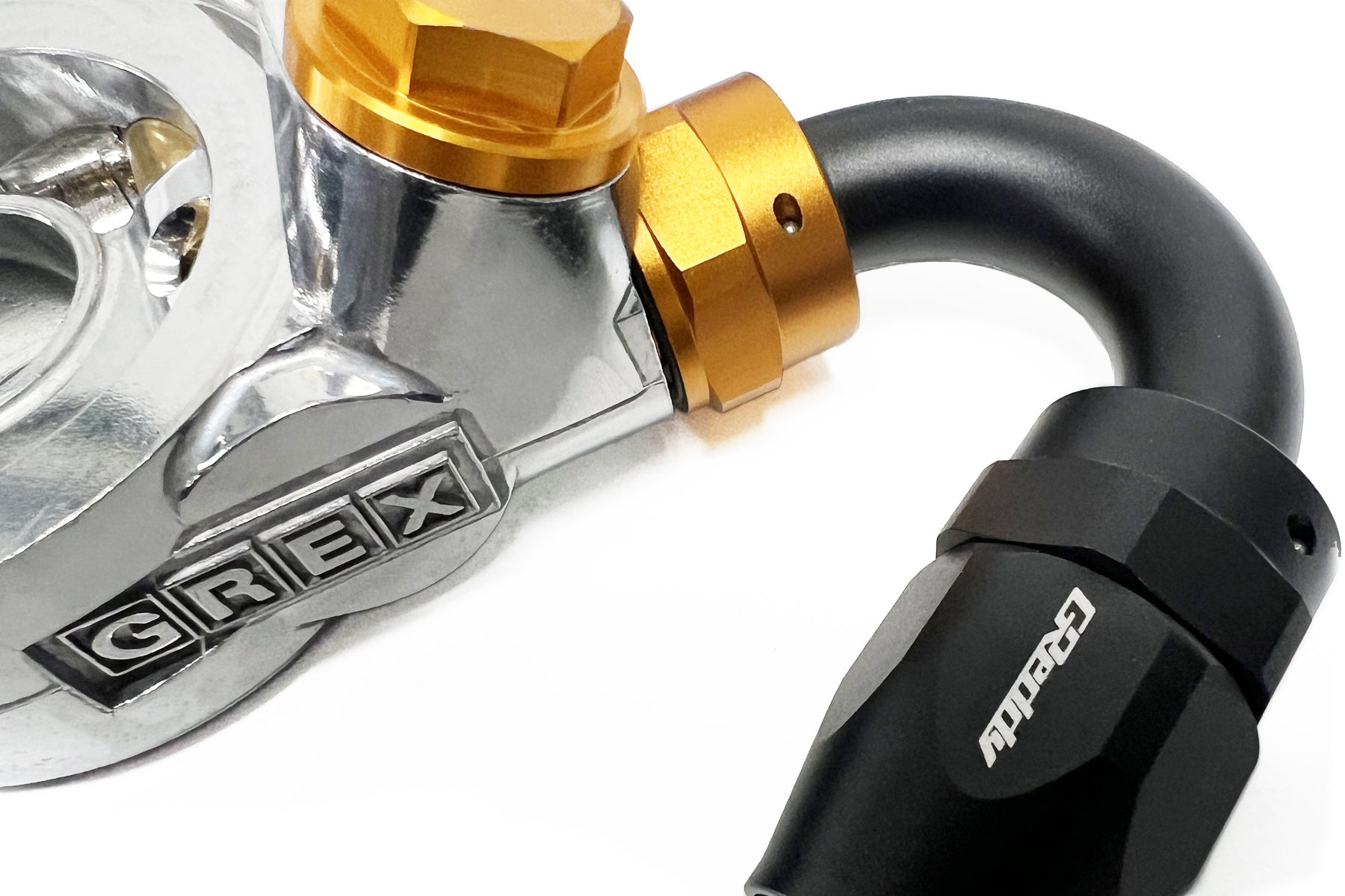 GReddy low-profile proprietary M18 x P1.5 O-ring direct -10 male Swivel Hose End(s) - Black / Gold anodized