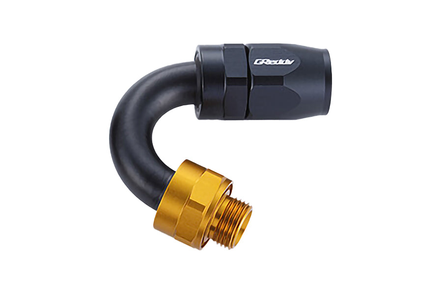 GReddy low-profile proprietary M18 x P1.5 O-ring direct -10 male Swivel Hose End(s) - Black / Gold anodized