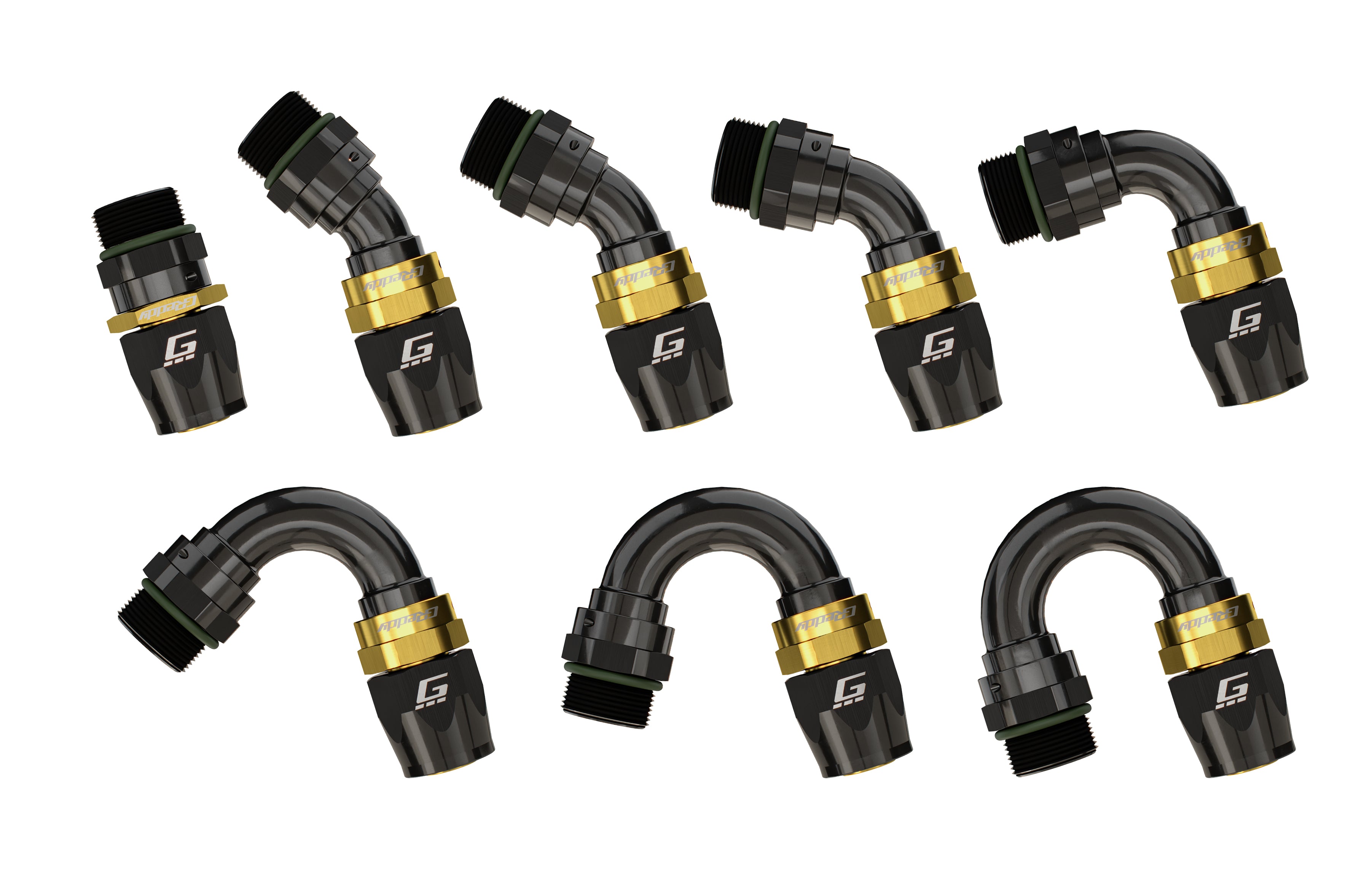 8egreedy ロンT M GReddy -08 ORB male Swivel Hose End(s) - Black / Gold anodized
