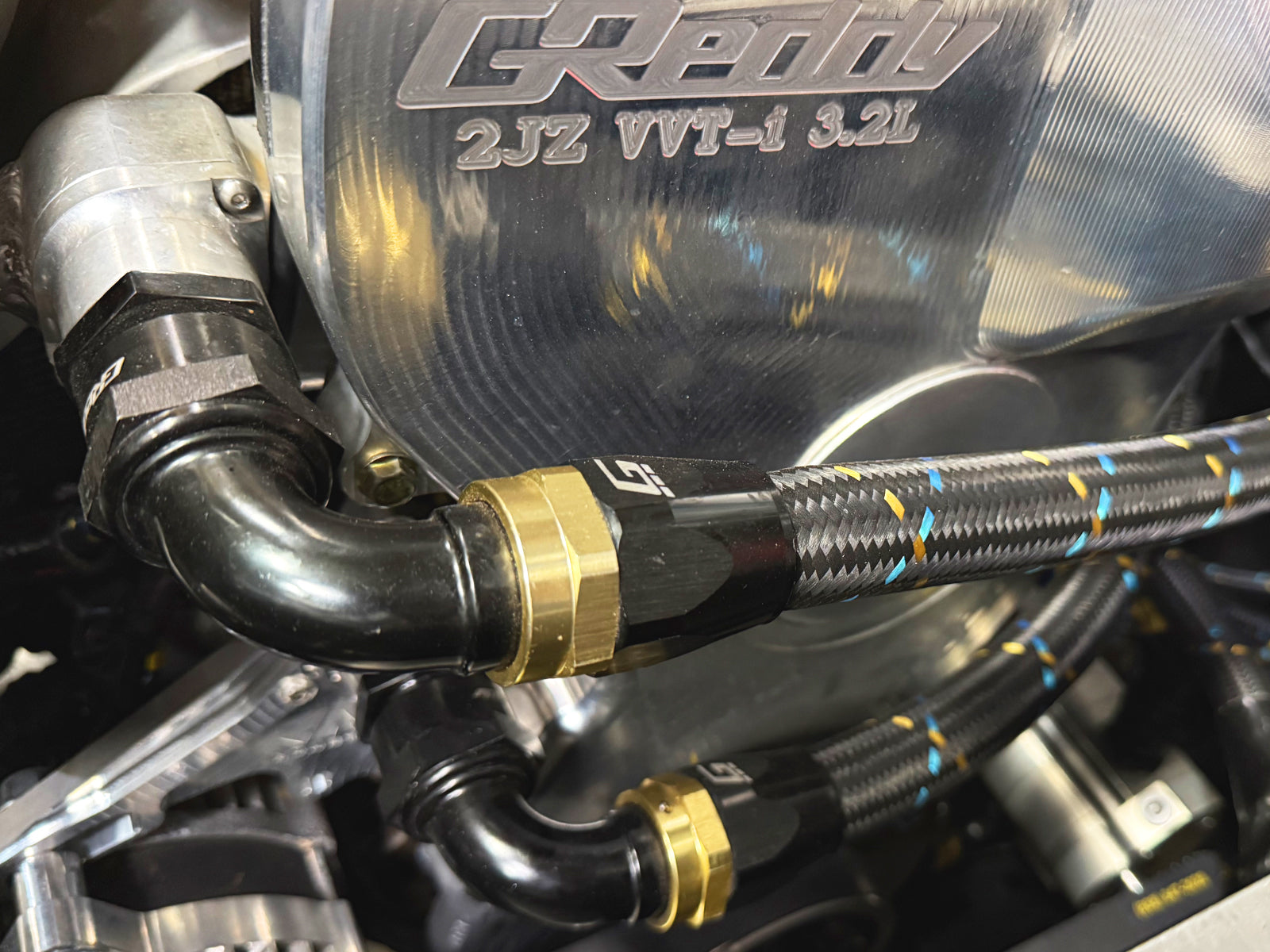 GReddy -16 Nylon Braided Hose(s) - Black / Gold / Blue