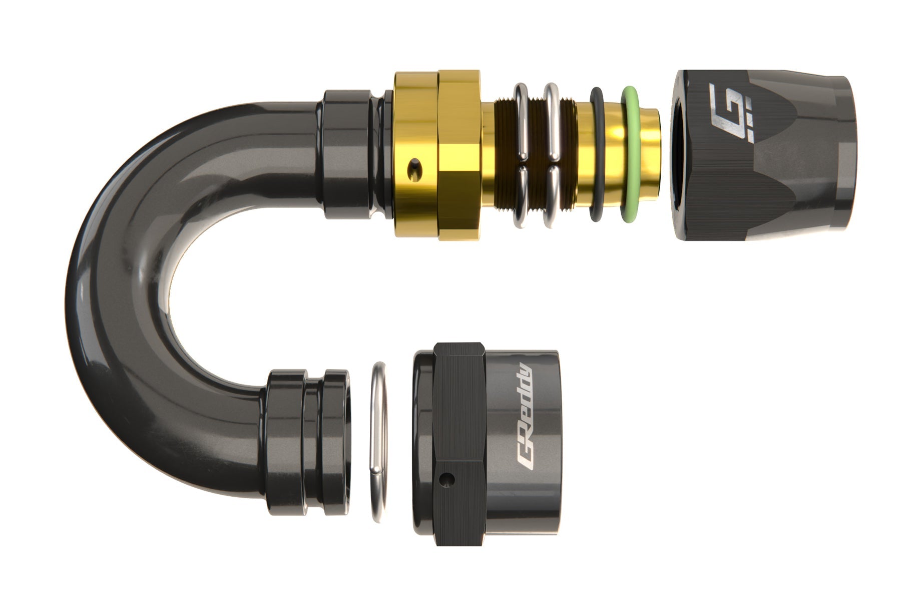 GReddy 180 DEG AN Swivel Hose End(s) - Black / Gold anodized - (12800418 12800618 12800818 12801018 12801218 12801618)