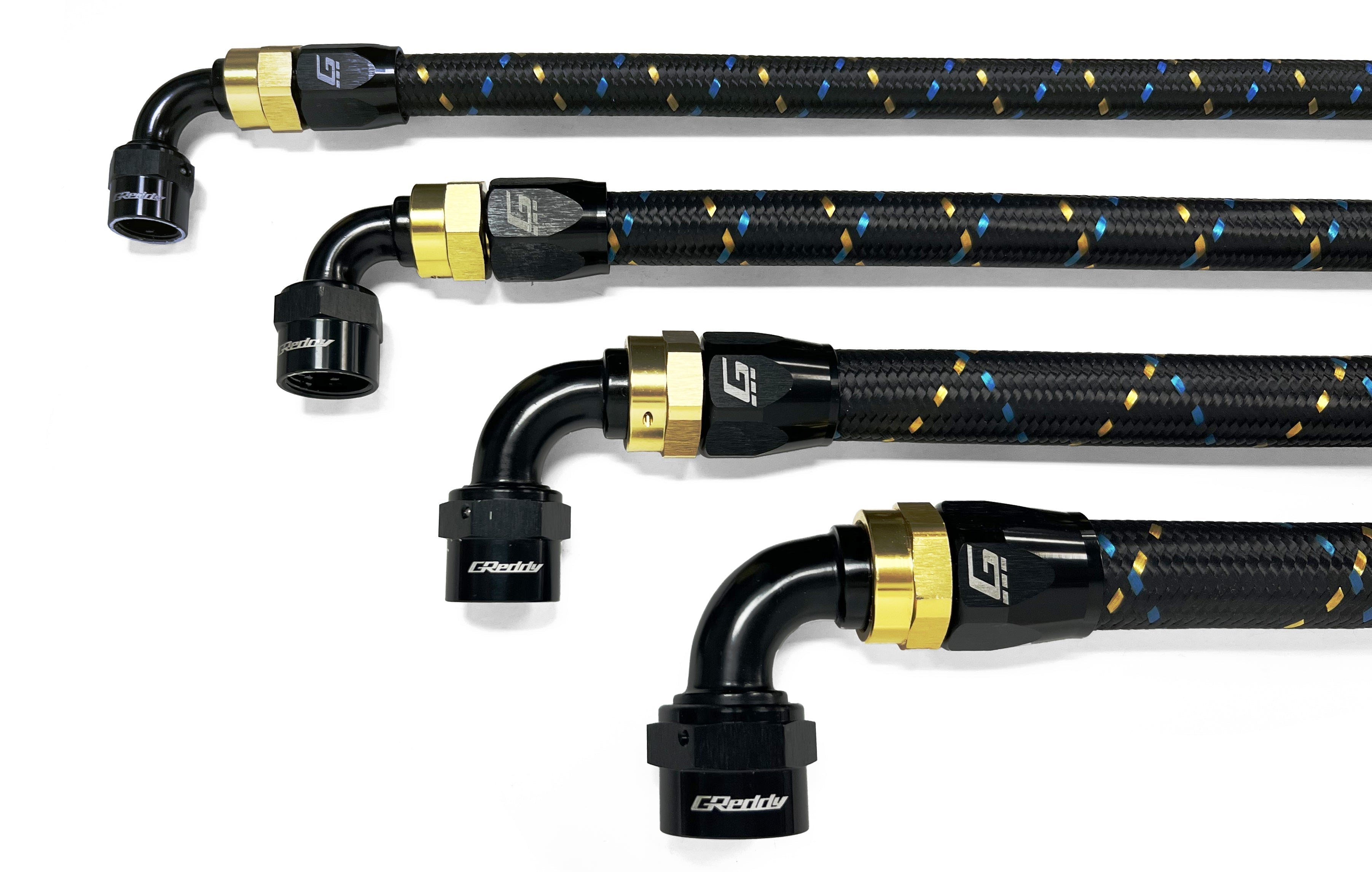 GREDDY 45 DEG. AN HOSE END(s) - BLACK/GOLD - (12800445 12800645 12800845 12801045 12801245 12801645)