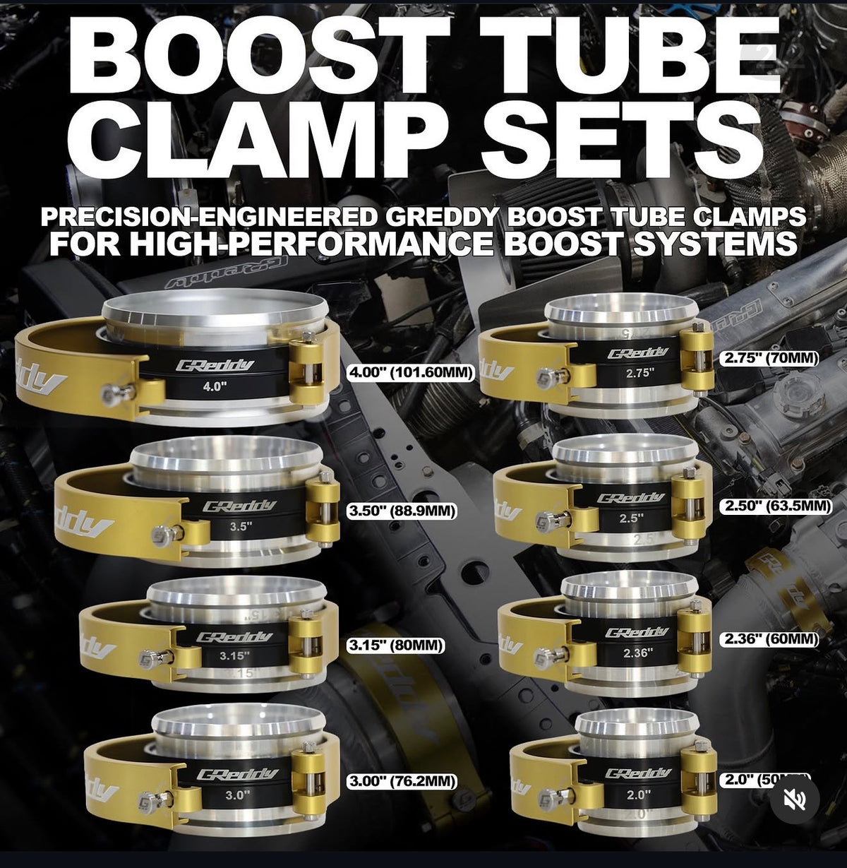 GReddy Boost Tube Clamp Set(s) - Aluminum/Gold - new sizes available now!